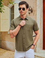 Imagen 3 de 7 de Camisa De Lino Para Hombre Camisas Casuales De Manga Corta