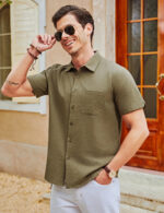 Imagen 2 de 7 de Camisa De Lino Para Hombre Camisas Casuales De Manga Corta