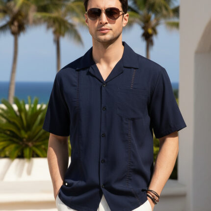 Imagen 1 de 8 de Camisa De Guayabera Casual Manga Corta Cubana Para Hombre