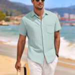 Imagen 1 de 7 de Camisa De Lino Para Hombre Manga Corta Casuales Casey Kevin