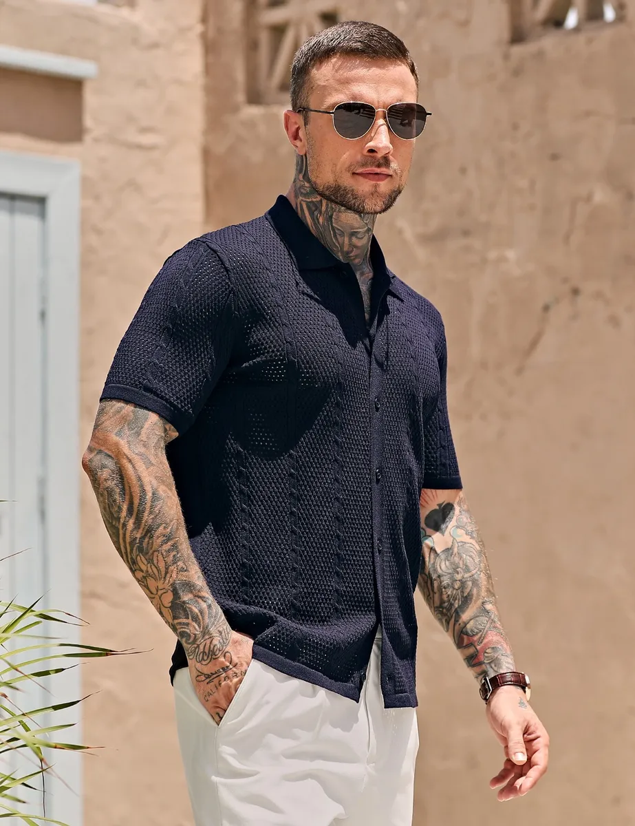 Camisa casual tejido malla de punto transpirable para hombre de Nuens