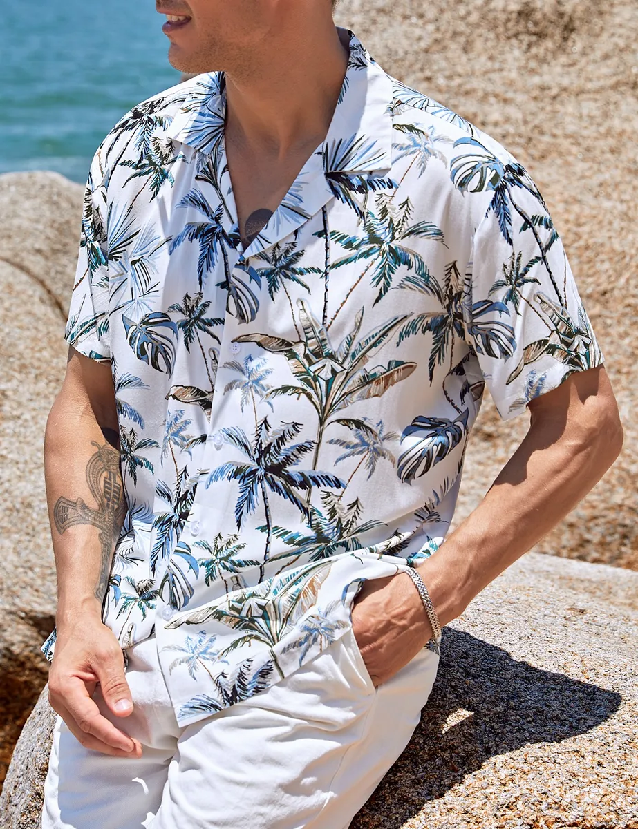 Camisa hawaiana estampado tropical manga corta para hombre de Nuens