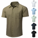 Imagen 1 de 7 de Camisa De Lino Para Hombre Camisas Casuales De Manga Corta