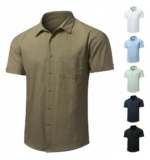 Imagen 1 de 7 de Camisa De Lino Para Hombre Camisas Casuales De Manga Corta