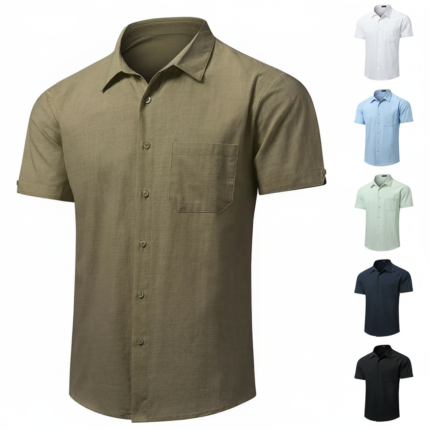 Imagen 1 de 7 de Camisa De Lino Para Hombre Camisas Casuales De Manga Corta